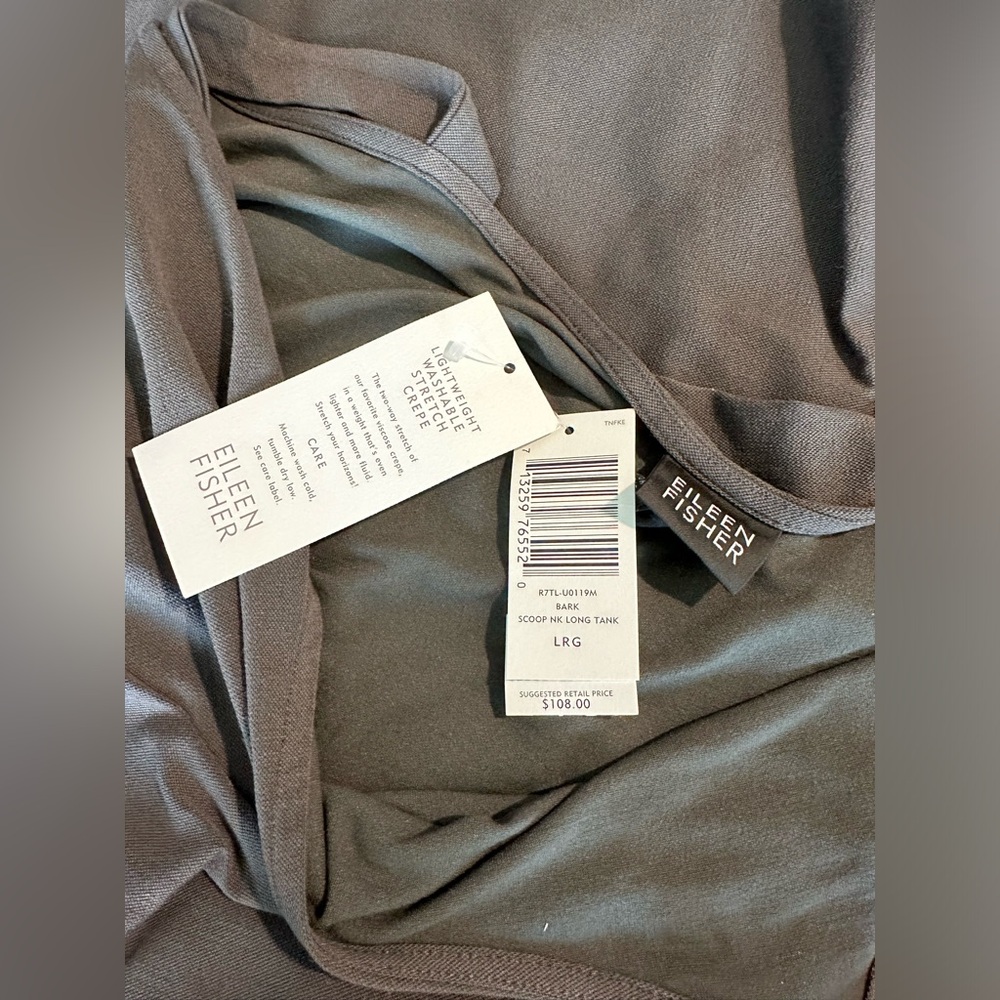 Eileen Fisher Scoop Neck Long Tank lightweight Washable Stretch Crepe size Large - Picture 9 of 11